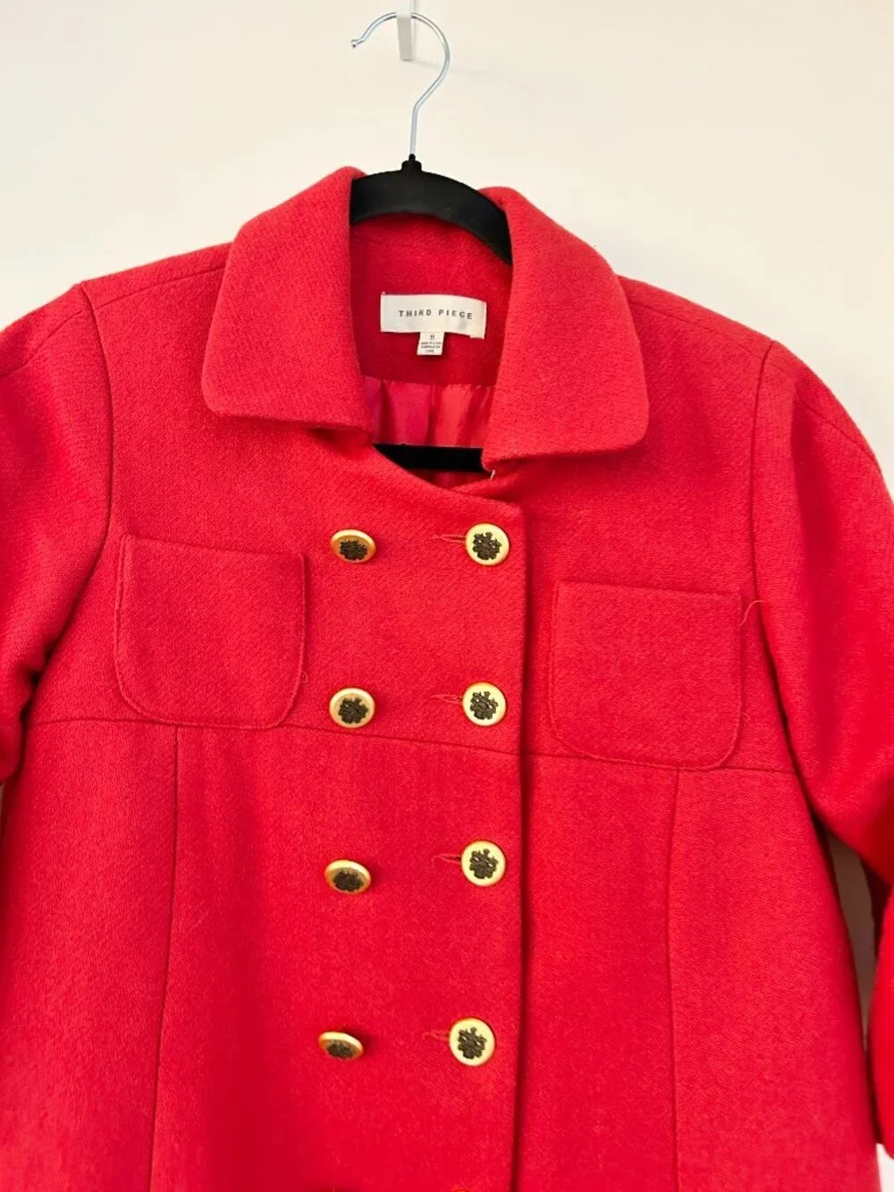 Anthropologie Third Piece Wool Double Breast Peplum Peacoat Jacket in Red Size 8